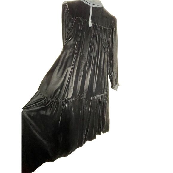 Chez California By Tandy Size 14W Black Velvet Dress Rhinstone Buttons Modest - Picture 7 of 7